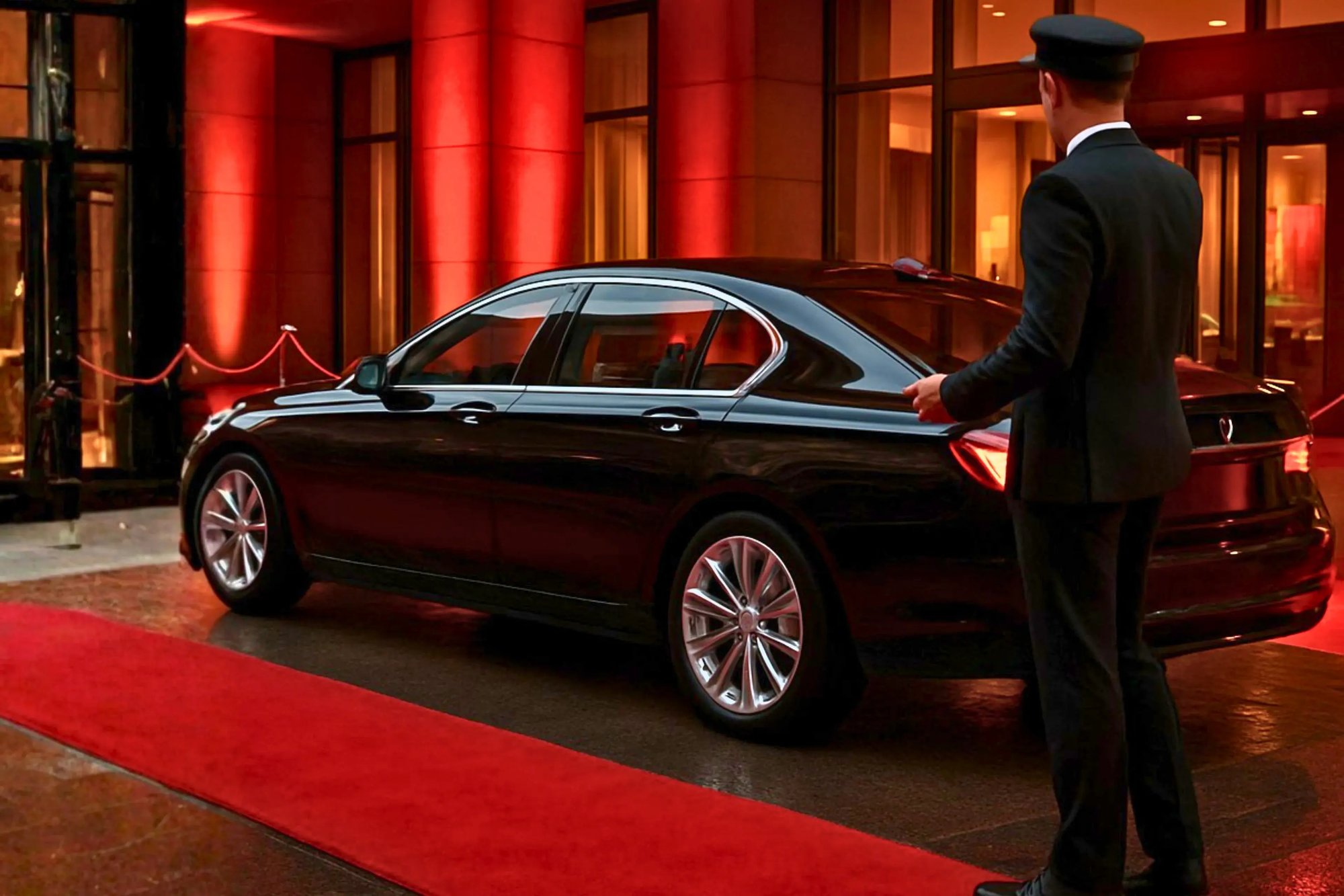 Chauffeur- und Limousinenservice – professioneller Fahrer am Fahrzeug