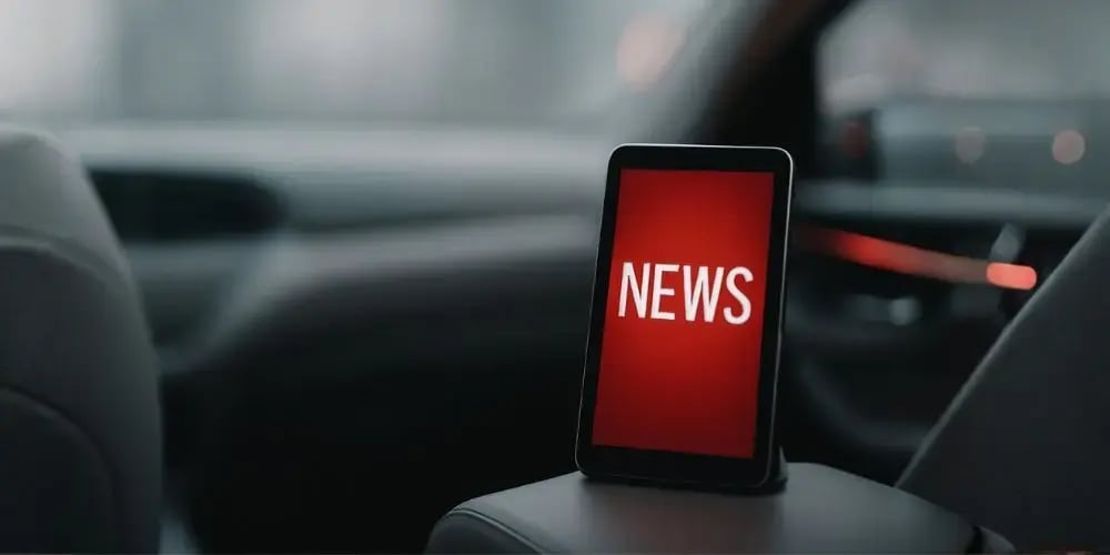 Innenraum eines Autos mit einer Newsanzeige