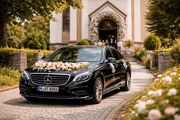 Hochzeitslimousine von Antares Driver Services bei einer Hochzeit in München