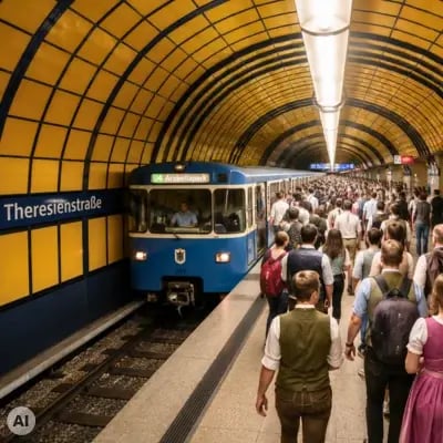 Fahrgäste auf dem Weg zur U-Bahn nach dem Oktoberfest
