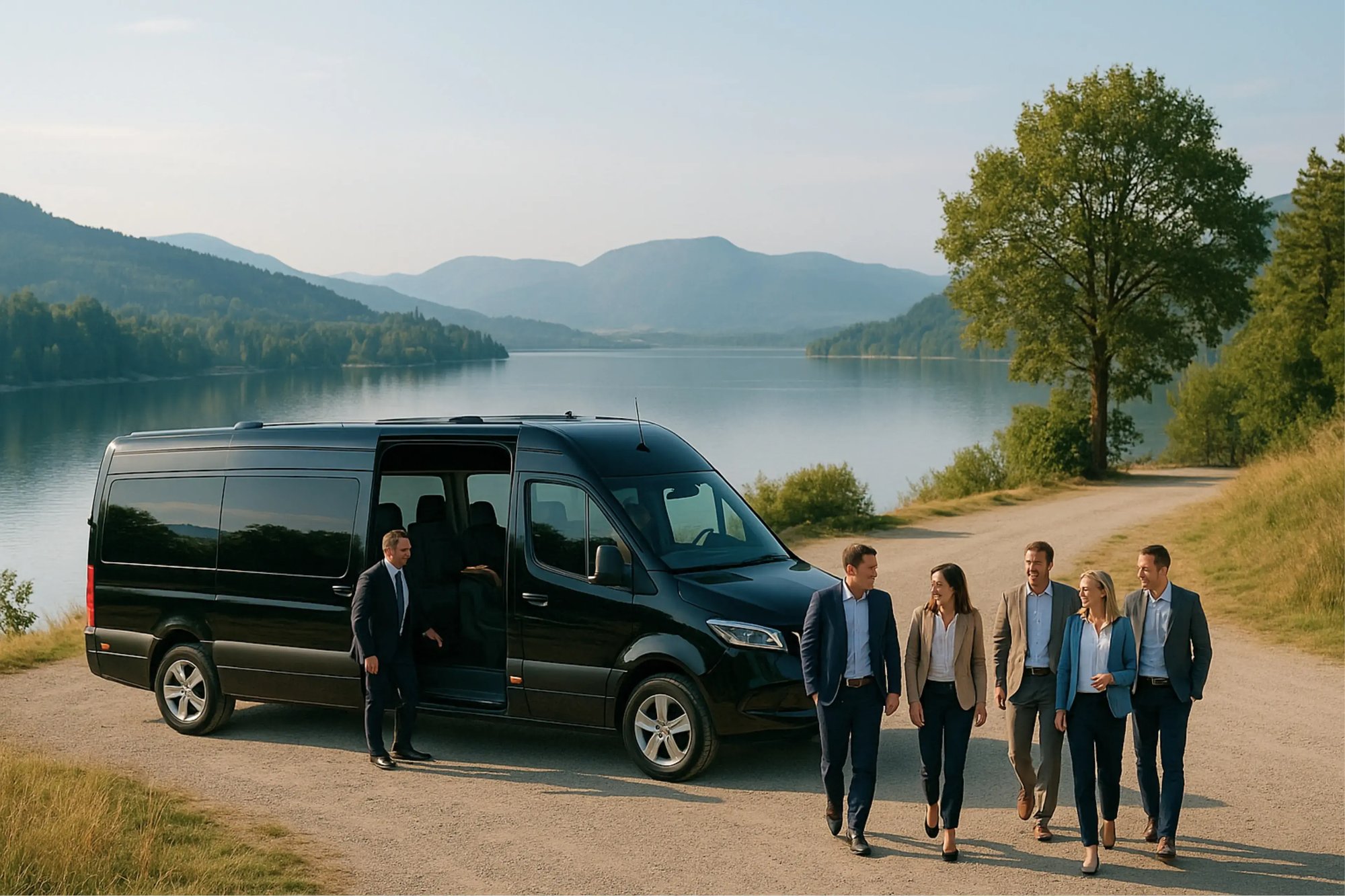 Company group on a joint tour with driving service