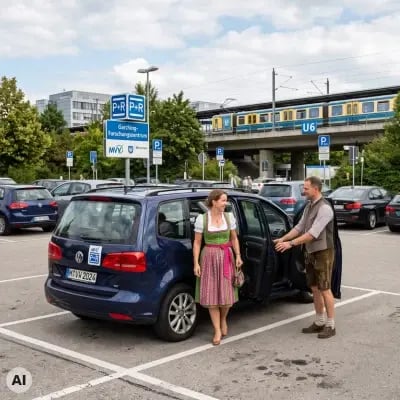 Oktoberfestbesucher bei einem P+R Parkplatz