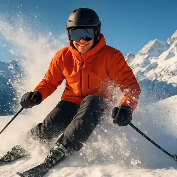 Skifahrer bei einem Skiausflug in alpiner Berglandschaft