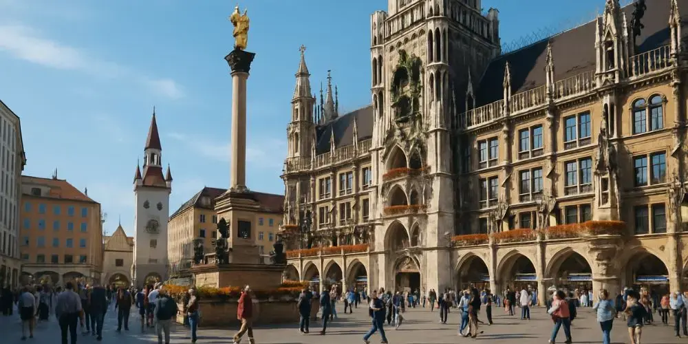 Marienplatz München bei sonnigem Wetter als Ausflugsziel für Bayern