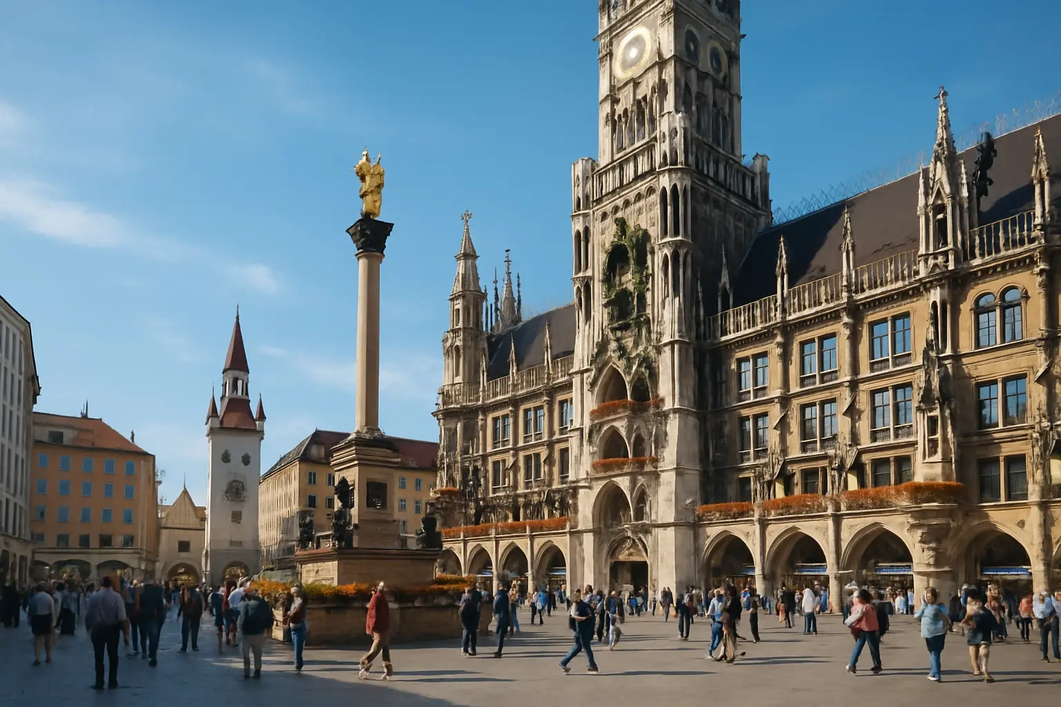 Marienplatz München bei sonnigem Wetter als Ausflugsziel für Bayern